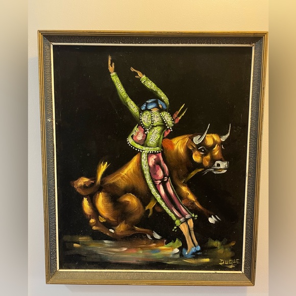 Vintage Velvet Matador and Bull Painting